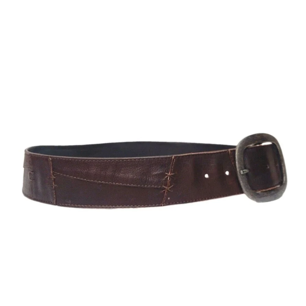 J. Jill Brown Genuine Leather Patchwork Belt Medium Rustic Boho Wide